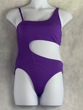 Bar III Women's Micro Rib One-Shoulder One-Piece Swimsuit, Purple, Medium